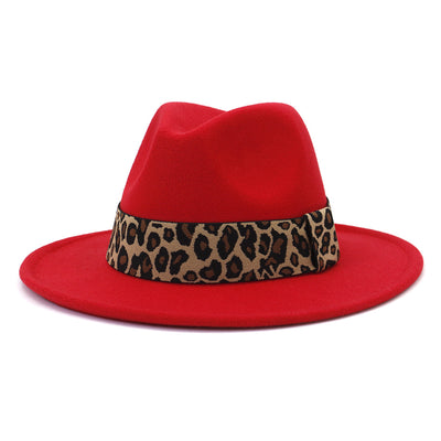 British Style Wool Leopard Print Wide-brimmed Hat