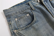 Men's Patchwork Washed Denim Straight Jeans