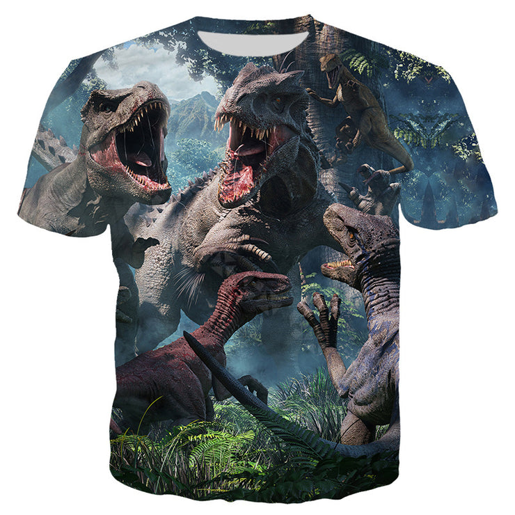 Dinosaur Printed Men's And Women's T-shirt Round Neck