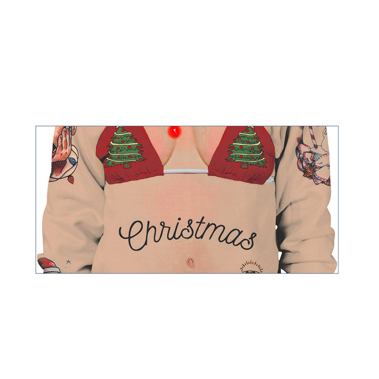 Christmas Digital Printing Alpaca Round-neck Pullover