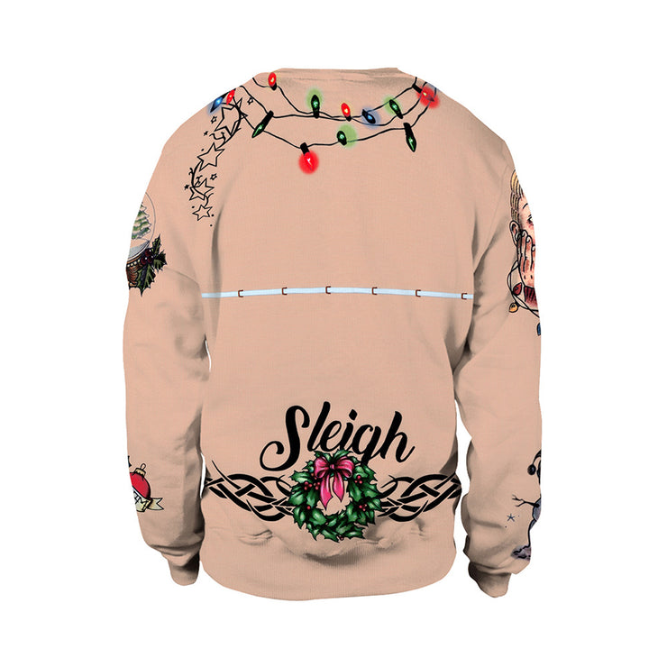 Christmas Digital Printing Alpaca Round-neck Pullover