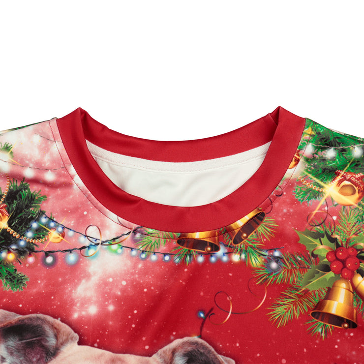 Christmas Dog 3d Digital Printed Round Neck Pullover Sweater