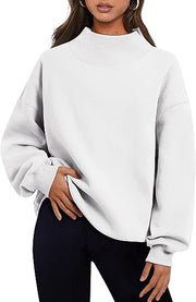 Pullover Sweatshirt Solid Color Loose Tops Round Neck Hoodie Women Thick Clothing