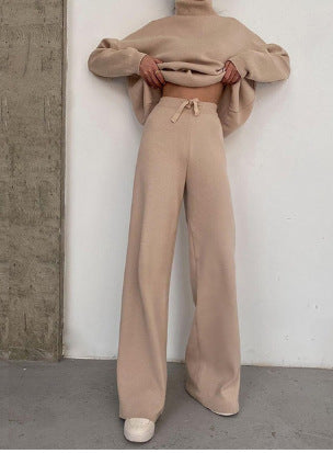 Casual Fashion Sweater Knitted Trousers Two-piece Suit