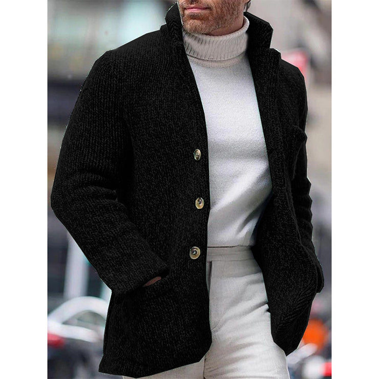 Autumn And Winter European And American Men's Knitted Cardigan Stand Collar Coat