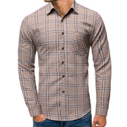 Cotton Brushed Youth Casual Single-pocket Slim Plaid Shirt