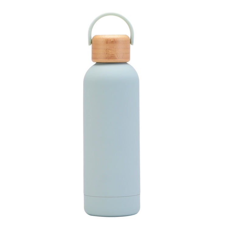 500ml Small Mouth Vacuum Cup Portable Handle Bamboo Wood Cover Water Cup Water Bottle