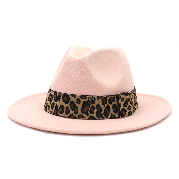 British Style Wool Leopard Print Wide-brimmed Hat