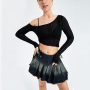 Hollow Out Irregular Long Sleeve Strapless