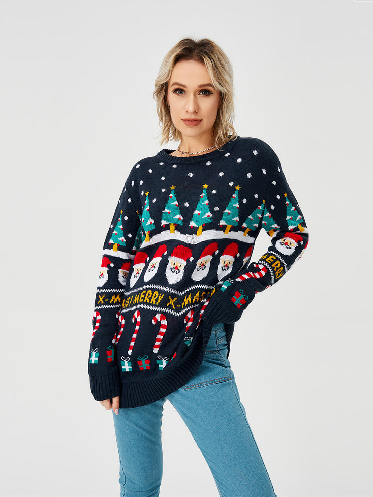 Women's Christmas Sweater Pullover Knitted Jumper Long Sleeve Crew Neck Sweater Shirt