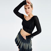 Hollow Out Irregular Long Sleeve Strapless