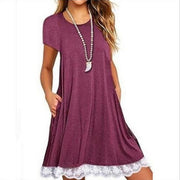 Lace panel round neck short sleeve plus size dress