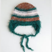 Rabbit Hair Plush Hat Korean Style Ins Warm Earflaps Cap Lace-up Cold-proof Striped Knitted Woolen Cap Winter