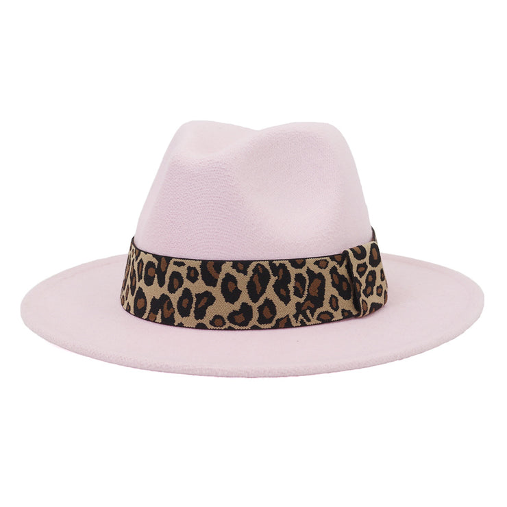 British Style Wool Leopard Print Wide-brimmed Hat