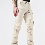 Multi Bag Deconstructed Washed Old Youth Flare Jeans