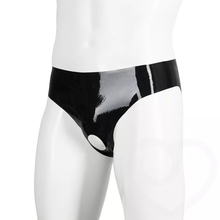 Men's PVC Bright Leather Briefs Sexy Open Leather Underwear