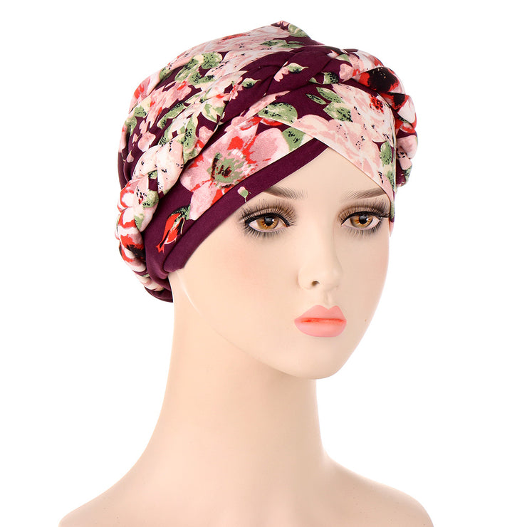 Tie-dyed Short Braid Can Hide Hair Turban Hat