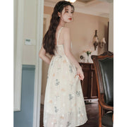 Tea Break A- Line Dress Temperament Waist-controlled Strap Floral Dress