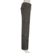 Low-Rise Multi-Pocket Pressed Loose Cargo Pants