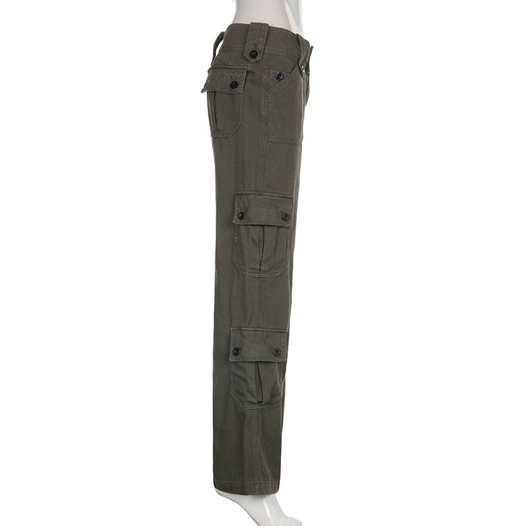 Low-Rise Multi-Pocket Pressed Loose Cargo Pants