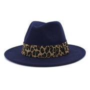 British Style Wool Leopard Print Wide-brimmed Hat