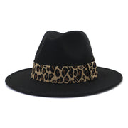 British Style Wool Leopard Print Wide-brimmed Hat