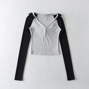 Contrast Color Hooded Sports Top Hot Girl Short High Waist Midriff-baring Long Sleeve Sweater