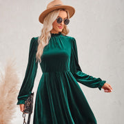 Women's Casual Turtleneck Velvet Solid Color Waist Tight Dress