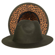 Double-sided Color-blocking Leopard Print Woolen Fedora Hat