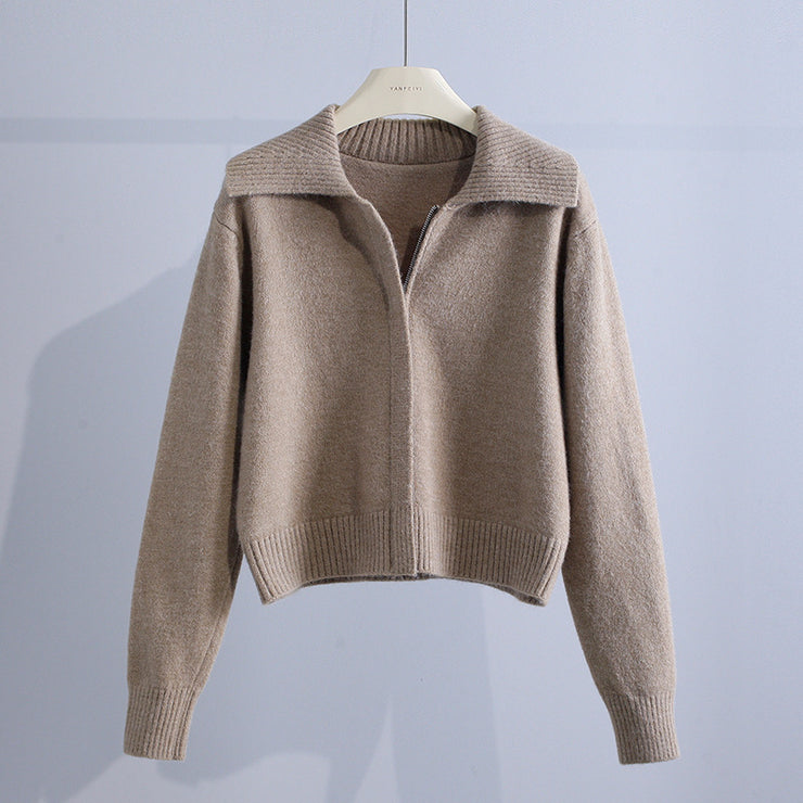 Women's Fashion Loose Retro Lapel Zipper Sweater