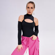 Tight -fitting Sexy Chest Bottoming Shirt Irregular Hollowed Long Sleeve Slim -body Off -shoulder Jacket