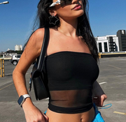 Summer New Y2K Street Hot Girl Net Gauze Exposed Navel Niche Sexy Top Vest Tube Top Female