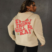 Women's Velvet Back Plain Letters Printed Hoodie