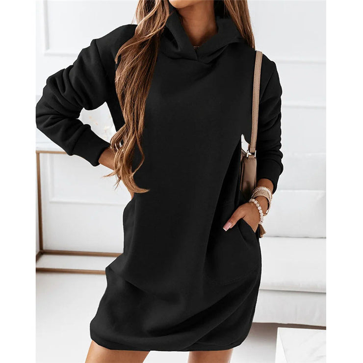 Fashion Hooded Long-sleeved Solid Color Women's Dress