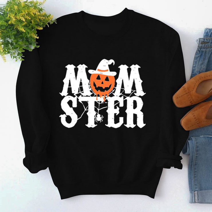 Printed MOM STER Pullover Round Neck Loose Long Sleeves Sweater