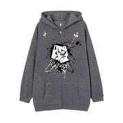 Dark Style Hip Hop Gothic Skull Zipper Hooded Sweatshirt