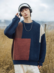 Color Block Stitching Design Knitwear Sweater For Men