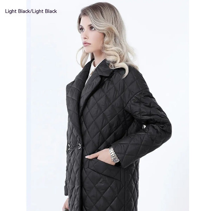 Women's Lace-up Lapel Long-sleeved Plaid Long Winter Top