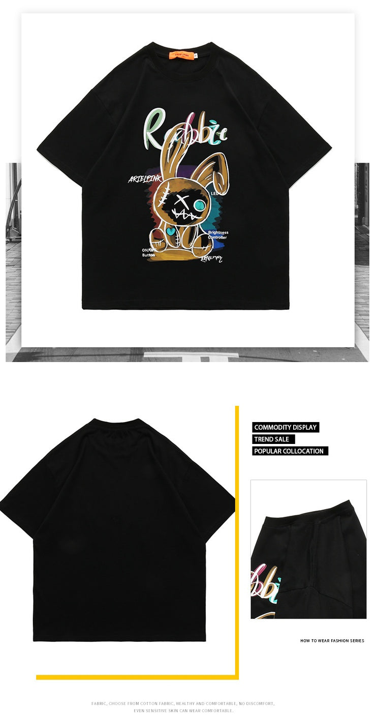 Cartoon Anime Loose T-shirt Round Neck Pullover Leisure Short Sleeve