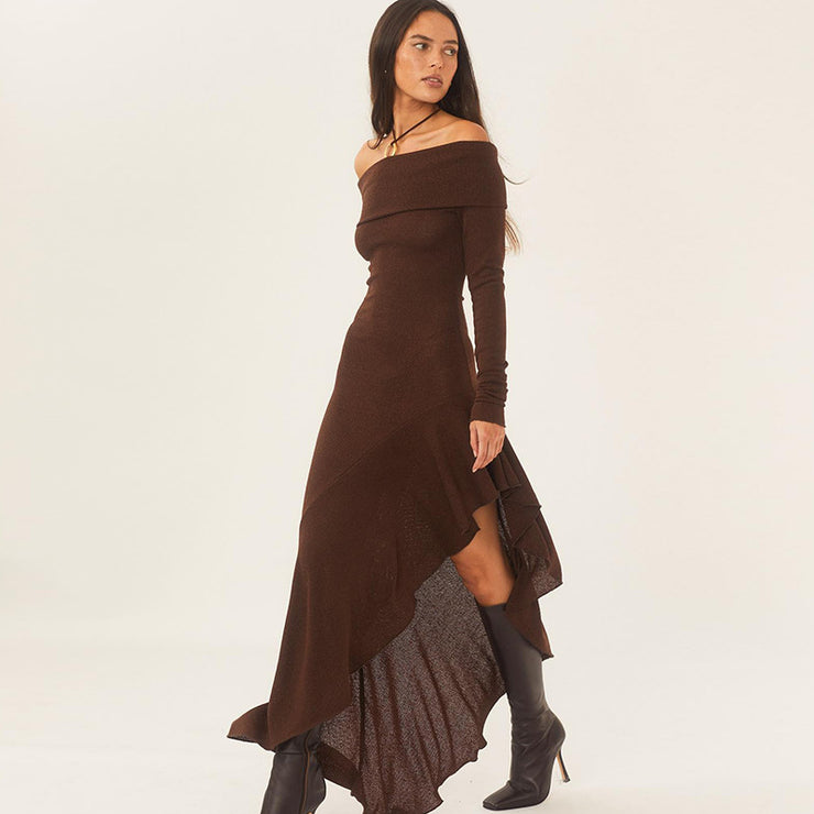 Long Sleeve Ruffled Long Dress Women's Clothing