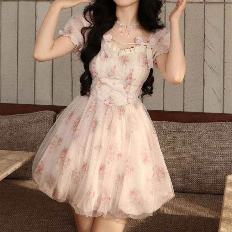 Graceful And Fashionable Floral Bow Dress