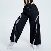 Sports Fashion High Waist Lace-up Color Contrast Breasted Loose Casual Woven Pants