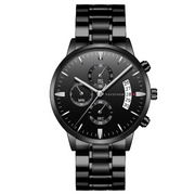 Men''s Stainless Steel Watches with Business Leisure Calendar Quartz Watches Waterproof Black Refined Steel Watches