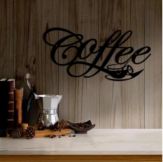 Metal Coffee Cup Wall Hanging Decoration Iron Hanging Coffee Bar Decoration Iron Wire Letter Signs