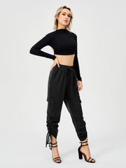 Women's Satin Jogger Pants Casual High Waist Long Lounge Pant Trousers With Pockets