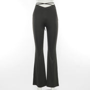 V-waist Cropped Crisscross Strap Flared Track Pants