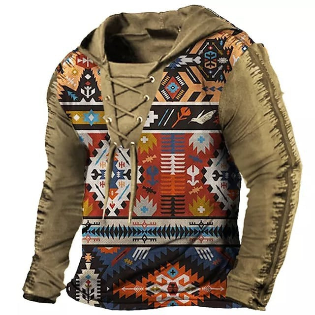 Retro Flag Print Hooded Long Sleeves