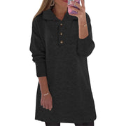 New Women's Solid Collar Button Long Sleeve Casual Dress Women