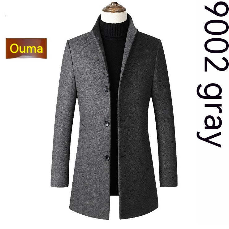 Single-breasted Stand Collar Wool Woolen Men's Coat