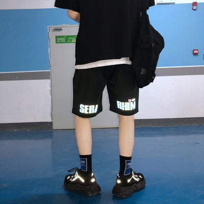 Men's Trendy Reflective Letter Print Shorts